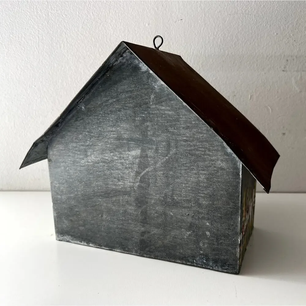 Vintage Handmade Galvanized Tin Birdhouse Rustic Farmhouse Decor Unused